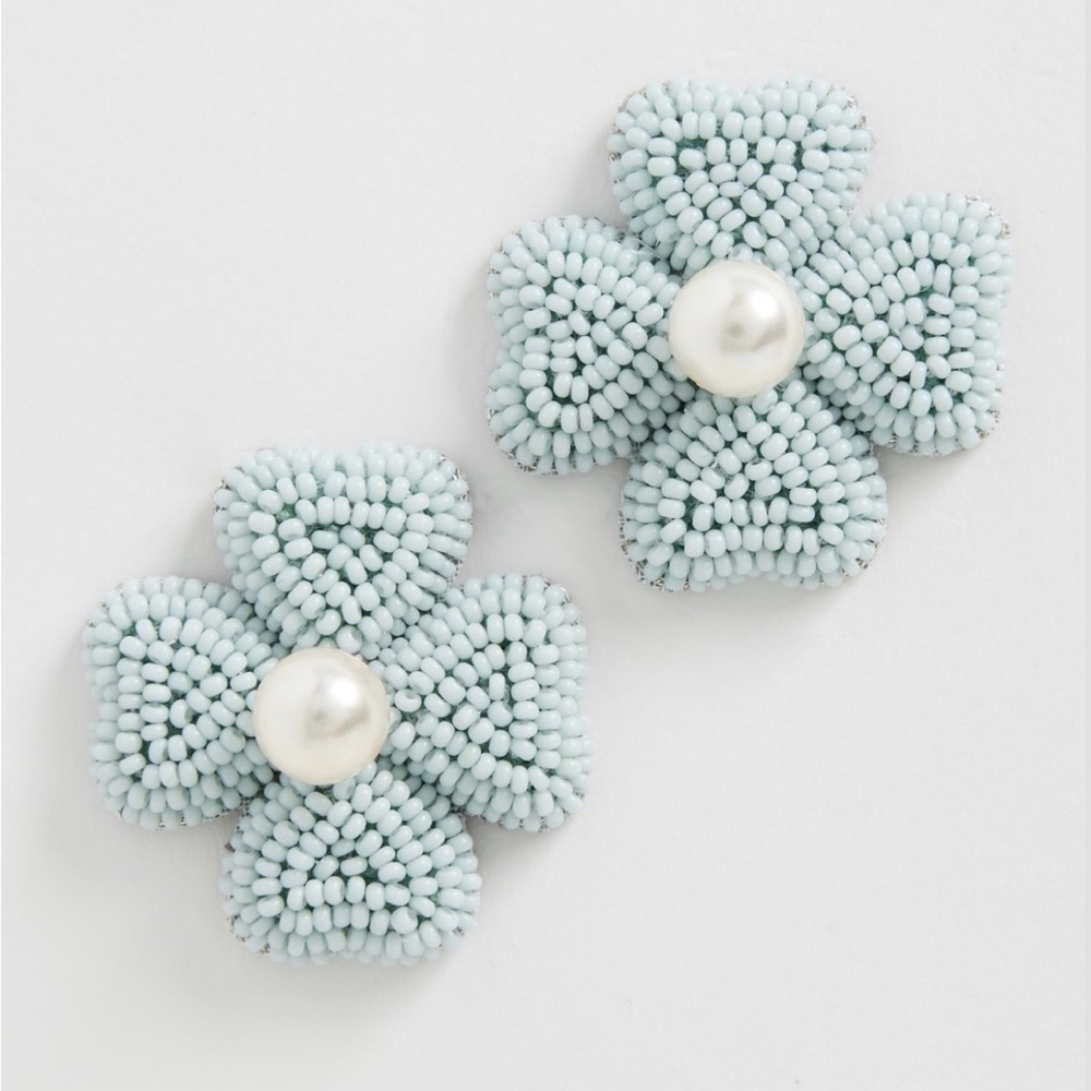 Deepa Gurnani Liora Earrings in Baby Blue Handmade in India Beaded Pearl NWT